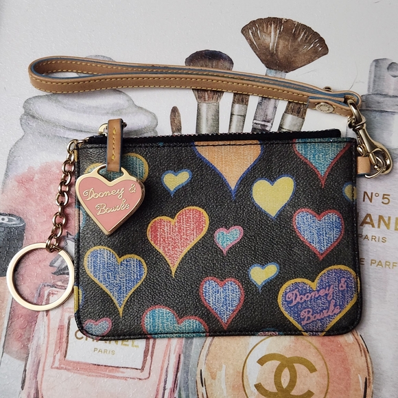 Dooney & Bourke Handbags - Vintage Dooney & Bourke Multicolor Heart Wristlet With Rainbow Zipper